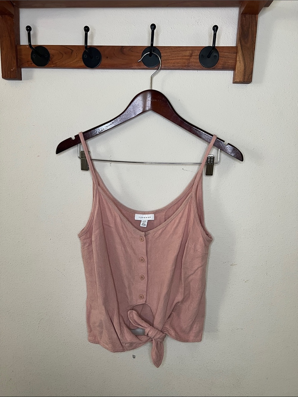 TopShop Pink Tank Top Tie Front Linen Size 8 Casual